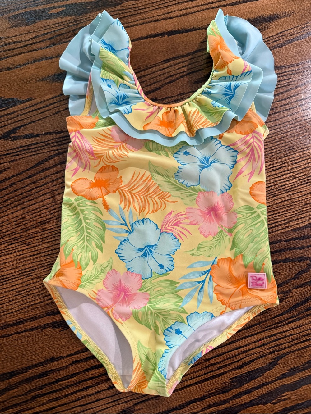 Ruffle Butts Girls' Floral Ruffle One-Piece Swimsuit - Yellow Multi